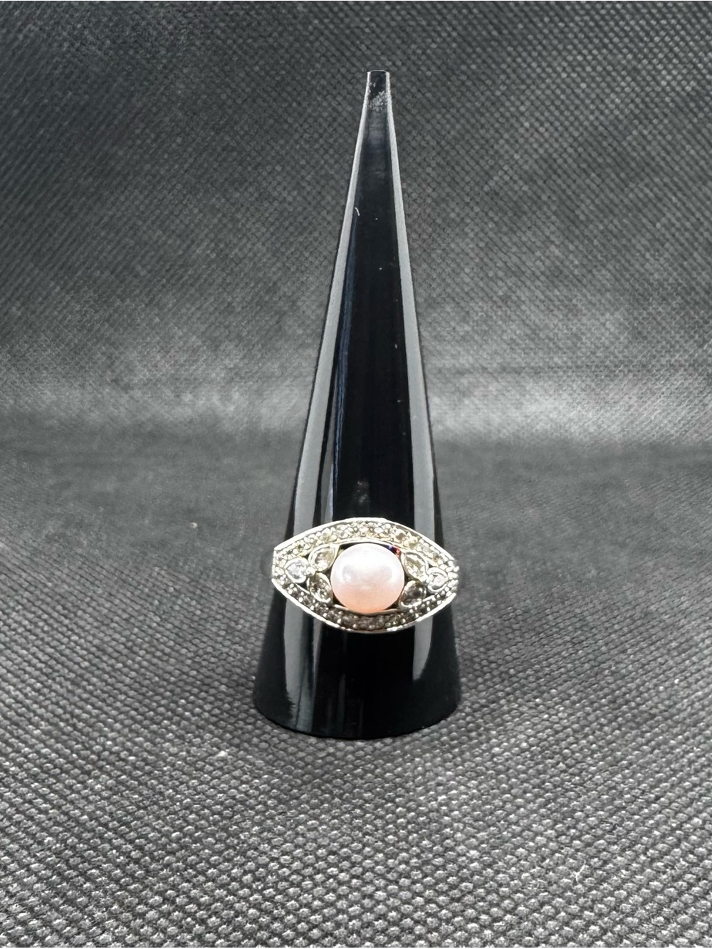Vantel Pearls Sterling Silver Pink Pearl Marquise Halo Ring